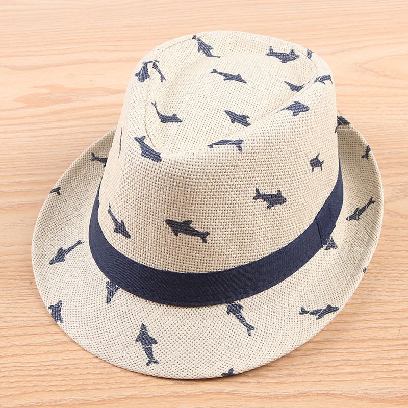 Sun Hats Men Women Kids Boy Fedora Hat 2024 Summer Paper Fish Print Short Sleeve Casual  Jazz Top Beach Sun Cap