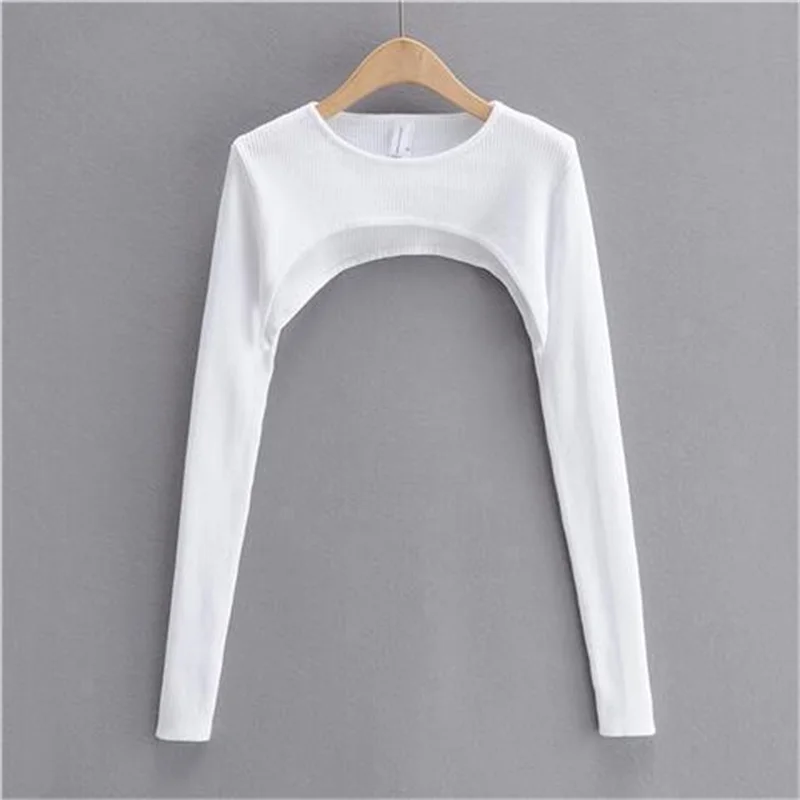 Sexy Elegant Super-Short Long Sleeve T-shirts Women\'s Cropped Top Ladies Solid Vintage Crop Top Spring Autumn Tees Female Blouse