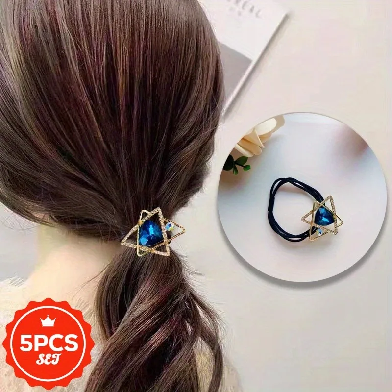 

5Pcs/set Glitter Hair Ties with Hollow and Shiny - High Elastic Shiny Hair Bands for Women, Elegant Ponytail Holders