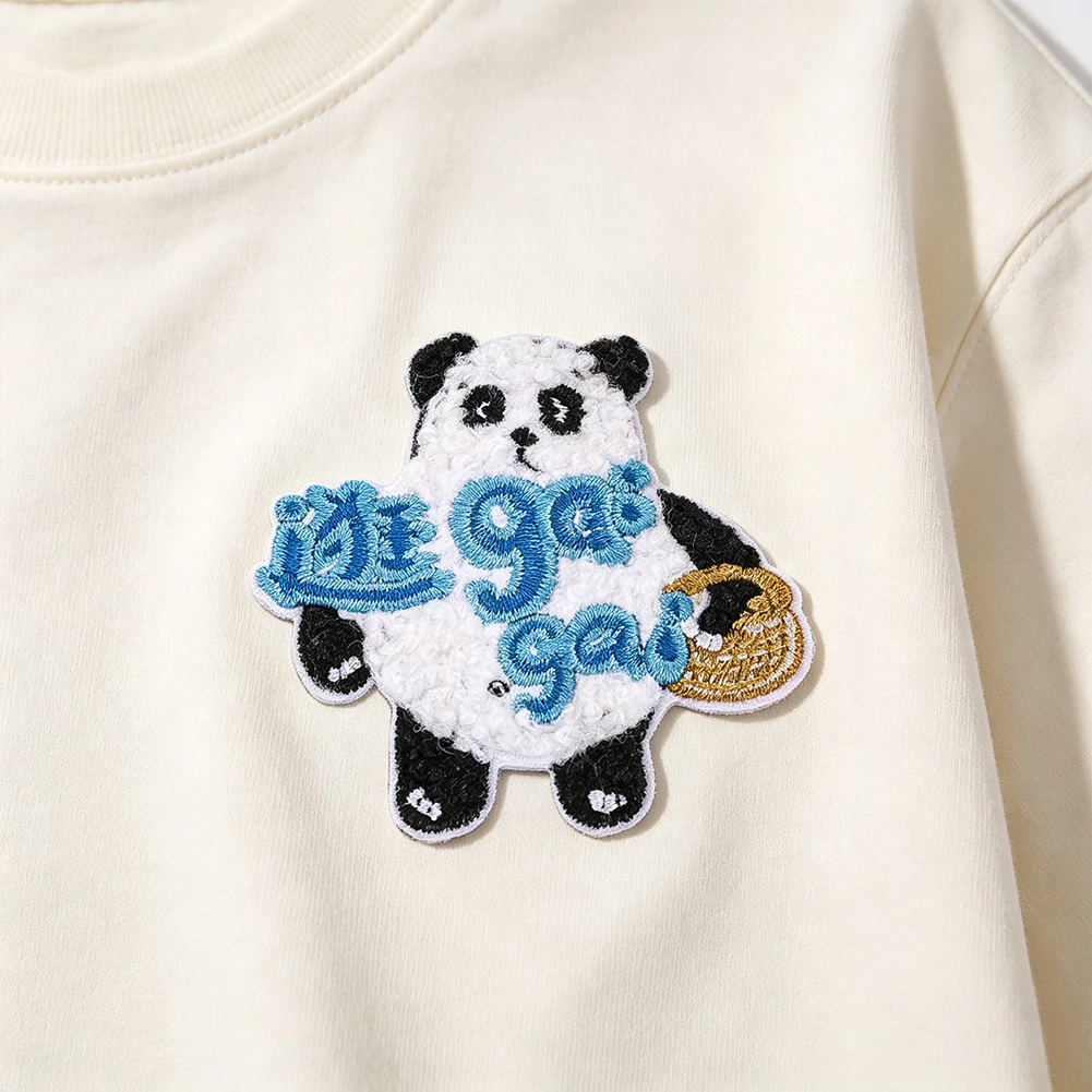 Plush Cartoon Animal Self Adhesive Fabric Sticker Set Panda Puppy Cookie Design Badge DIY Denim Jacket Hats Clothing Decor Decal