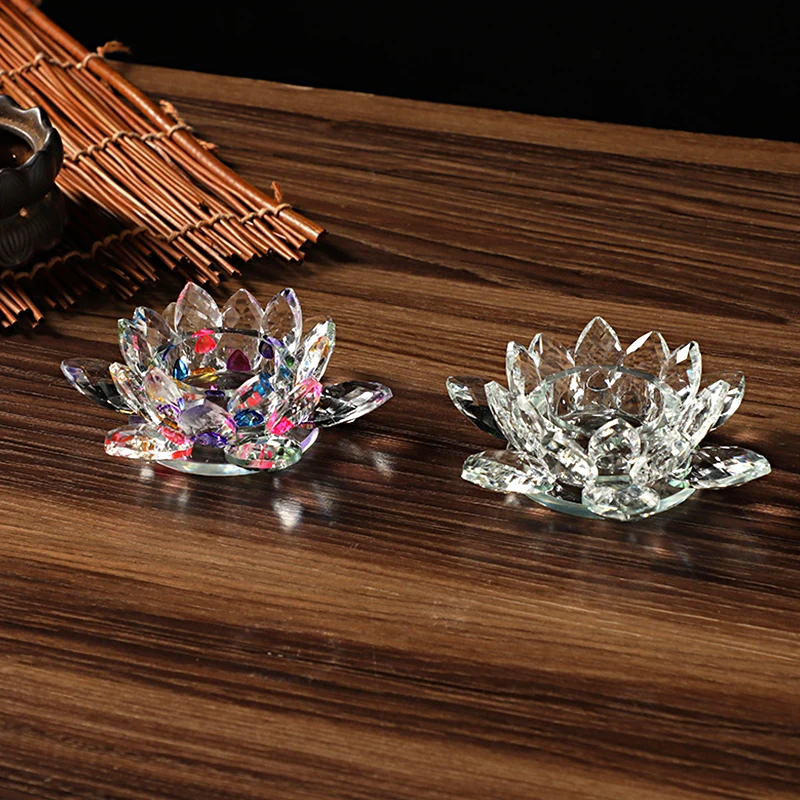 زخرفة المنزل كريستال لوتس حوامل شموع التماثيل واضحة ديكور الحفلات Tealight الشمعدان الزجاج هدية حامل مصباح شاي بالأعشاب المزهرة #2