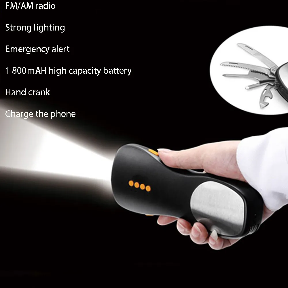 

Portable Flashlight High Power Led Flashlights Power Bank Hand Crank Rechargeable Radio Flashlights Alarm Lights Night Lighting