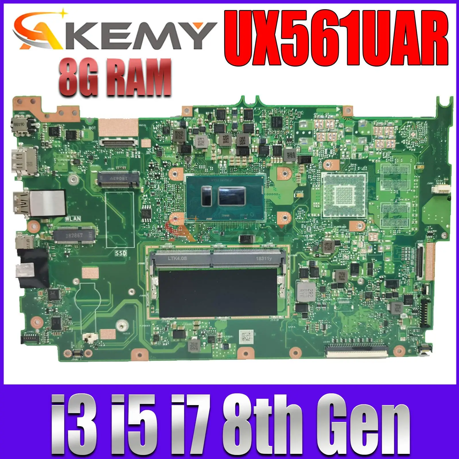 

UX561UAR Mainboard For ZenBook Flip UX561UAR UX561UA Q525UAR UX561 Laotop Motherboard W/I7-8550U I5-8250U I3-8130U 8G RAM