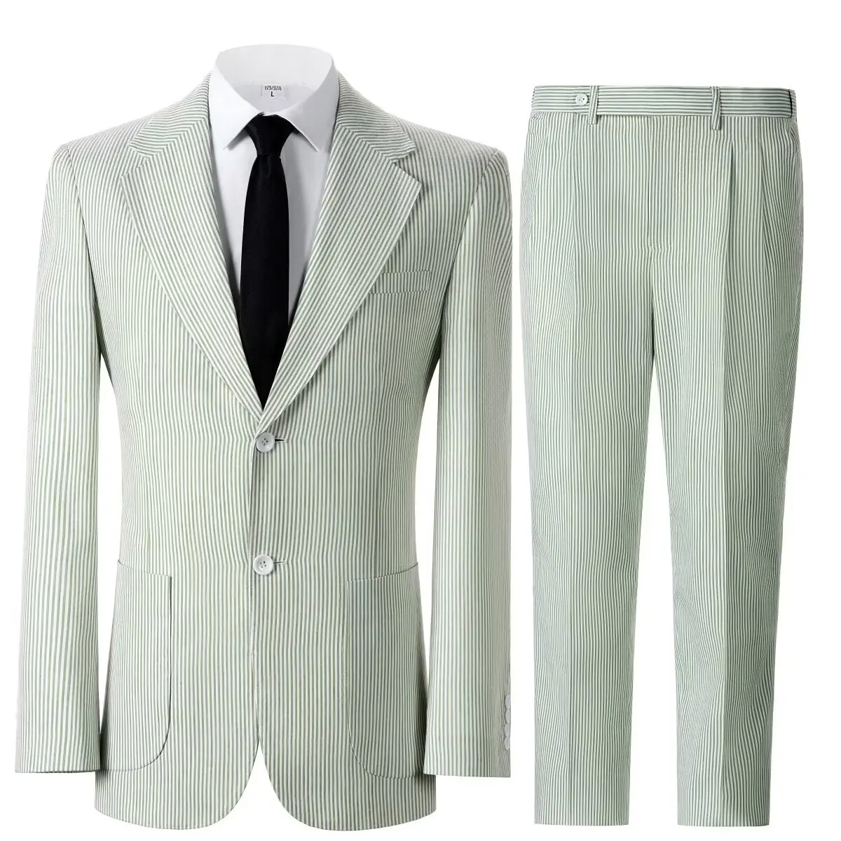

Мужской летний костюм из сирсакера в полоску, 2 предмета: пиджак с отложным воротником и брюки. Повседневный приталенный костюм для мужчин для свадьбы и вечеринок.