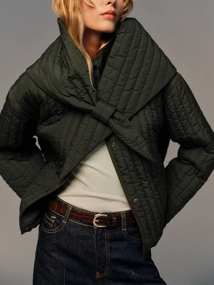 

Осенние новые поступления в европейском и американском стиле, женская одежда, воротник-стойка, съемный шарф, стеганая куртка, пальто