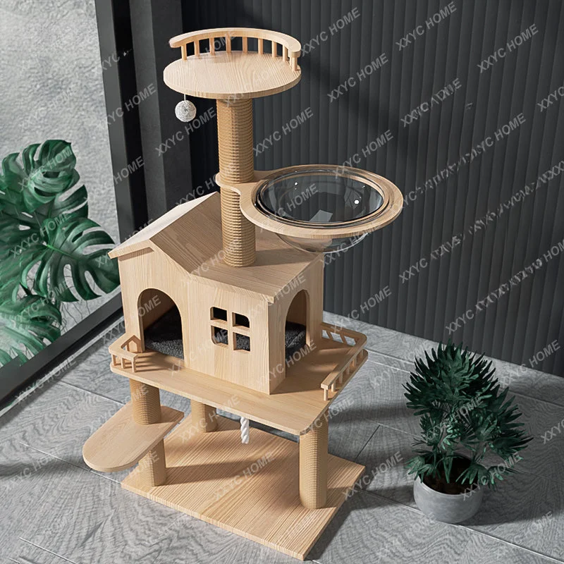 Solid Wood Cat Climbing Frame Nest Tree Integrated House Fat Villa Climber