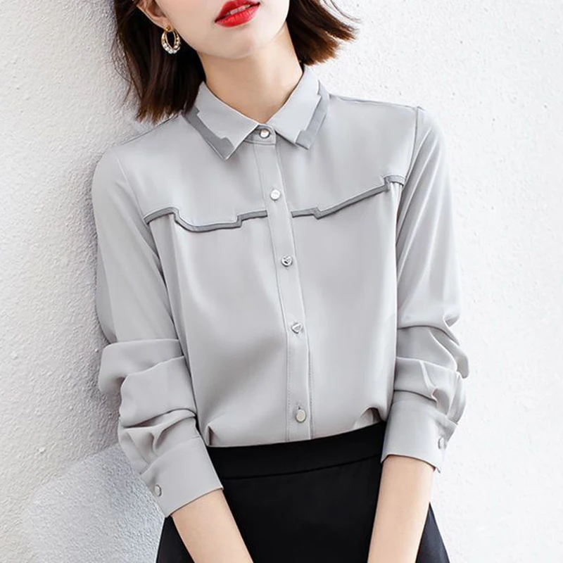 Women Korean Fashion Button Up Shirt Office Lady Elegant Business Casual Blouse Long Sleeve Loose Tops 2024 Spring Autumn Blusas