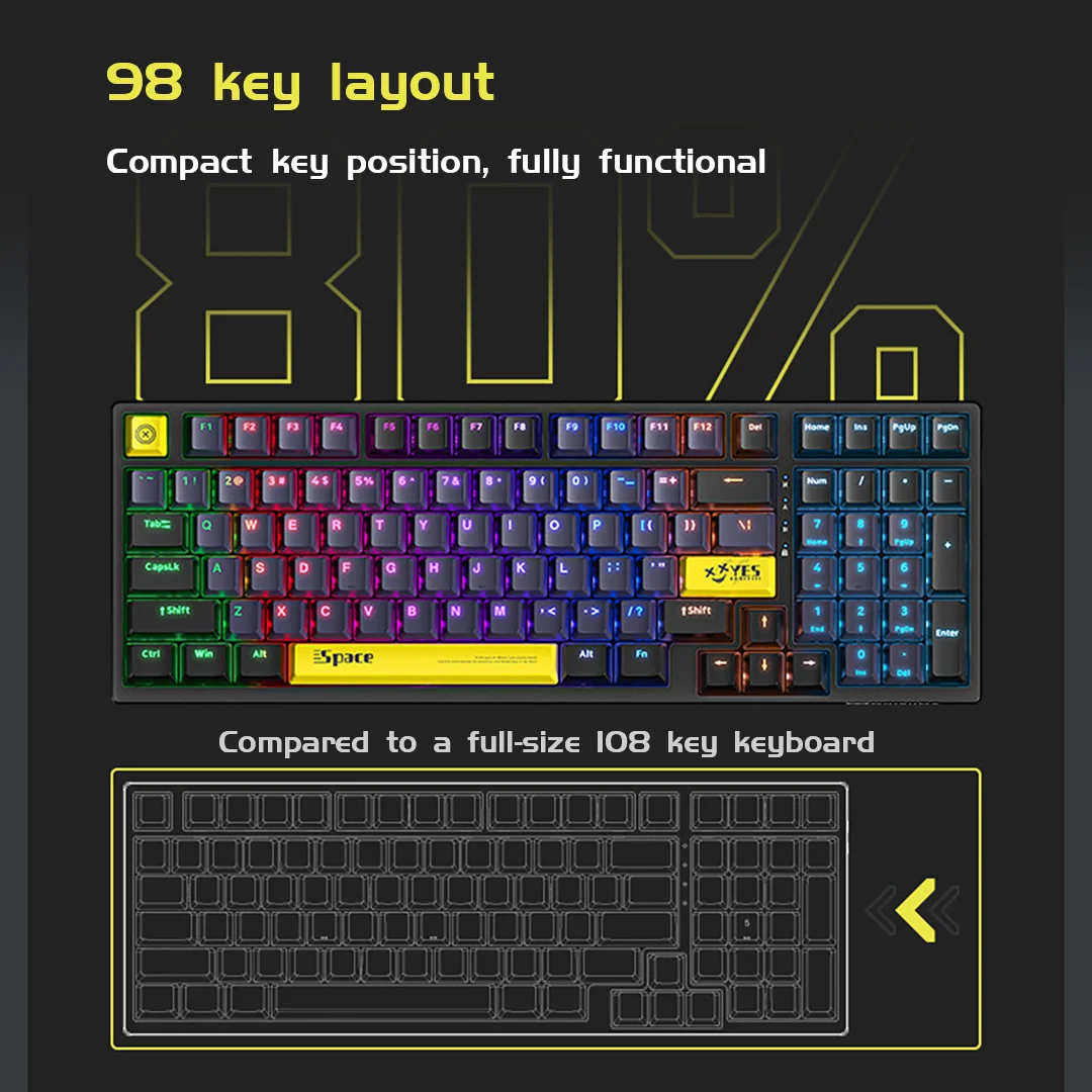 Onikuma لوحة المفاتيح الميكانيكية السلكية مريح Rgb الخلفية الشاي محور 98 مفتاح مكتب لعبة لوحة المفاتيح لأجهزة الكمبيوتر المكتبية الكمبيوتر المحمول