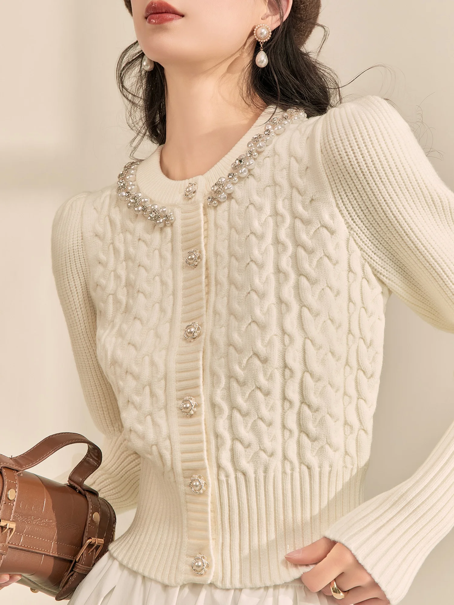 

Sli White Knitted Sweater Women's Faionable Retro High-End Autumn Winter Small Fraance Sle Loose Cotton Blend Long ...