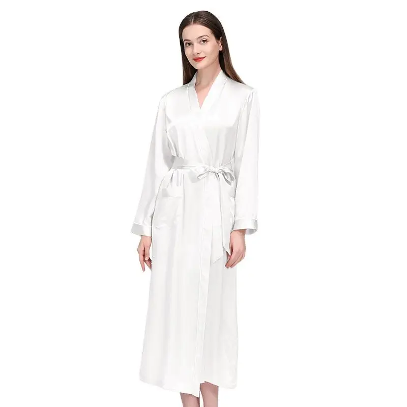 Birdtree 19 Momme 100%Pure Mulberry Silk Long Robe for Women Silky Sleepwear Ladies Elegant Nightgown Natural Pajamas P36089QM