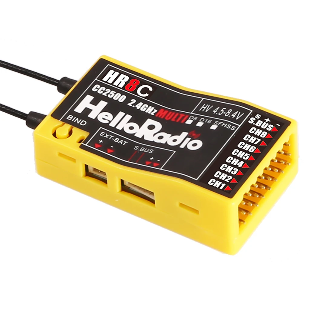 HelloRadio HR8C Receiver Compatible with D8/D16/SFHSS protocol for fixed-wing Drone Quadcopter Airplane