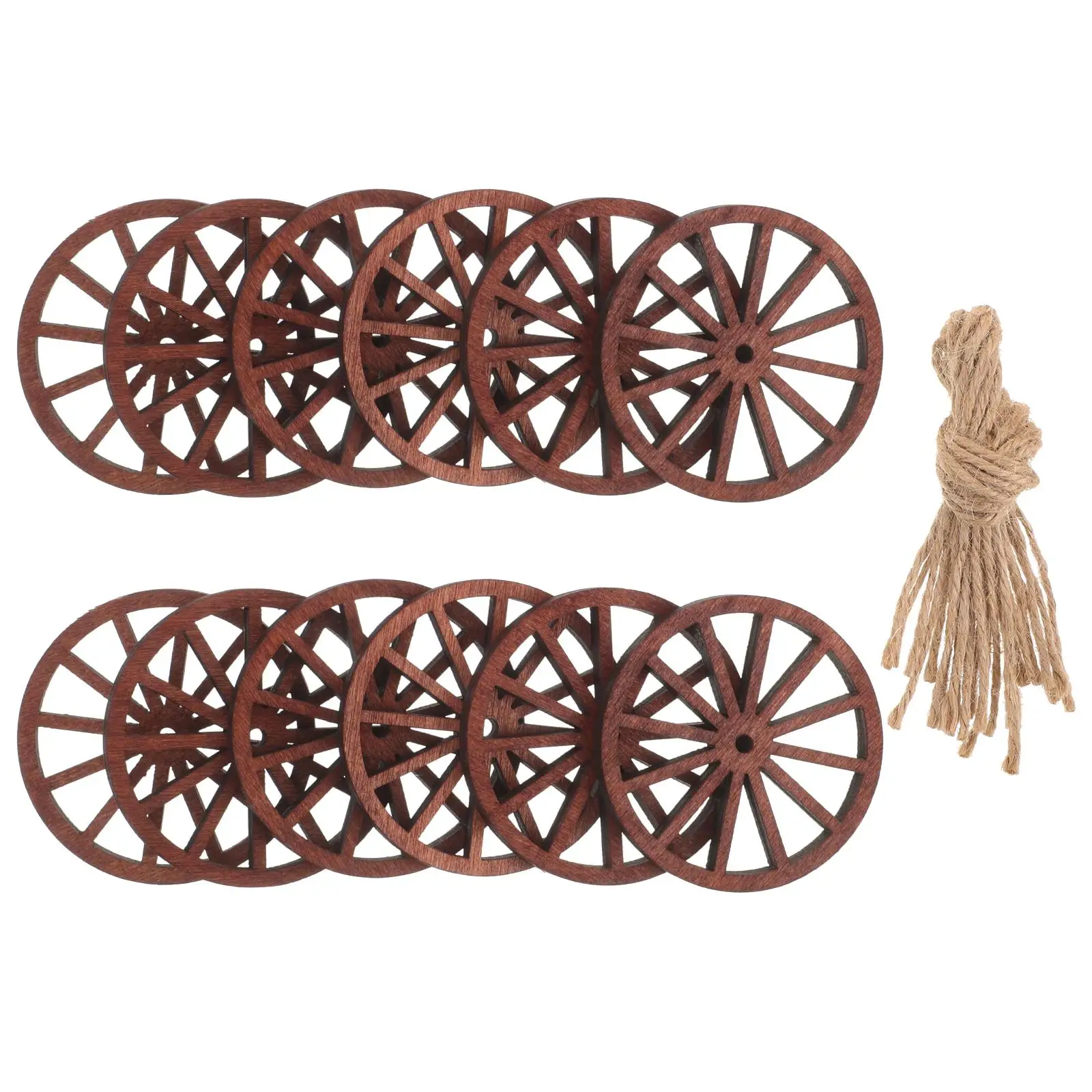 12pcs Rustic Wooden Wagon Wheels Wall Decors Vintage Western Style Hanging Ornament For Living Room Bedroom Bar Ornaments