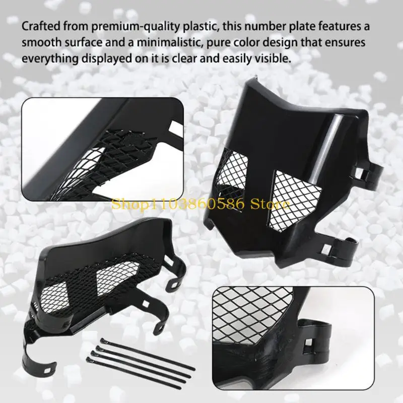 242A Plastic Motorcycle Number Plate Panel in Black, Vented Front Guard Design with Side Mount Points for Sting Replacement