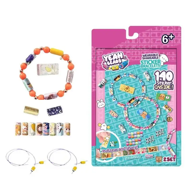 Zestaw do samodzielnego wykonania bransoletki z koralików dla dzieci, kreatywna zabawka do wyciągania z naklejkami INS, zestaw upominkowy do rękodzieła dla dzieci, 3 sztuki