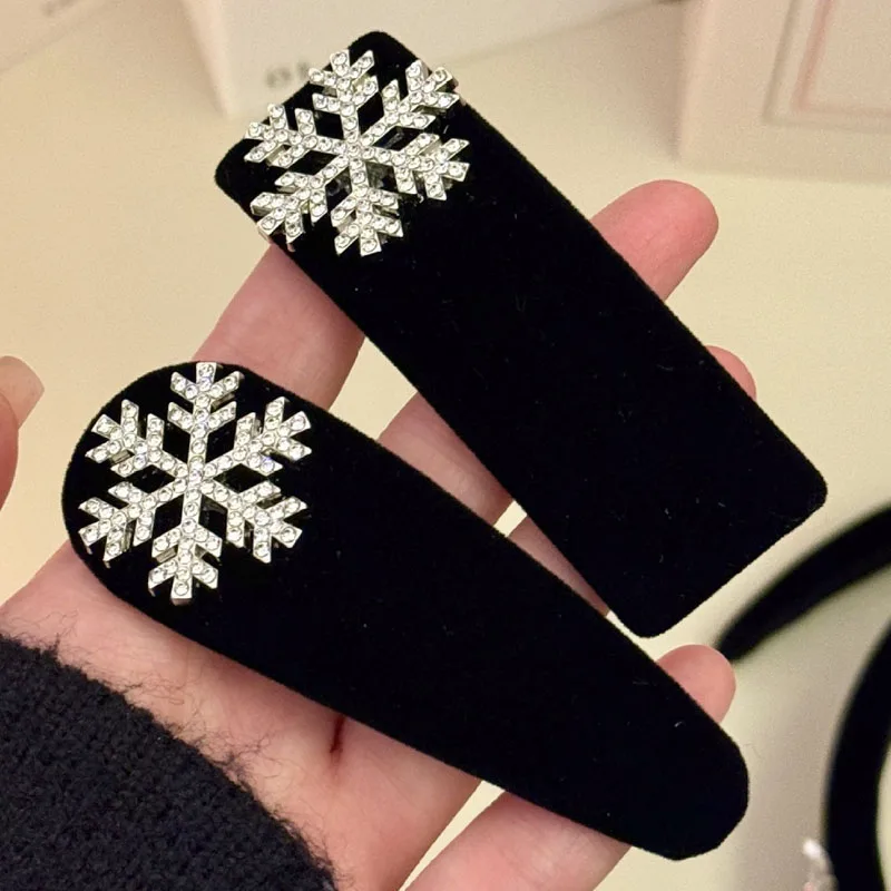 ベルベットスノーフレークヘアピン気質輝くヘアクリップ女性用秋冬高級感BBヘアクリップパーティーヘッドウェア