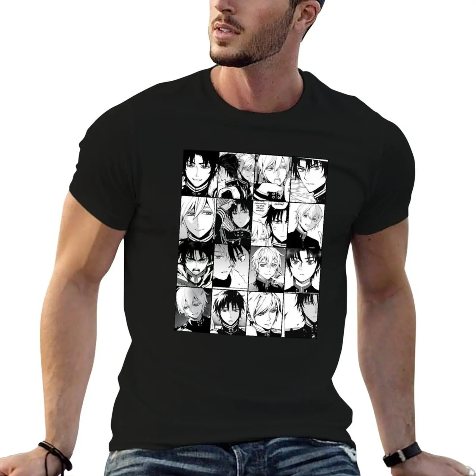 Shinya Hiragi and Guren Ichinose manga collage T-Shirt tees heavyweights customizeds boys whites mens graphic t-shirts pack