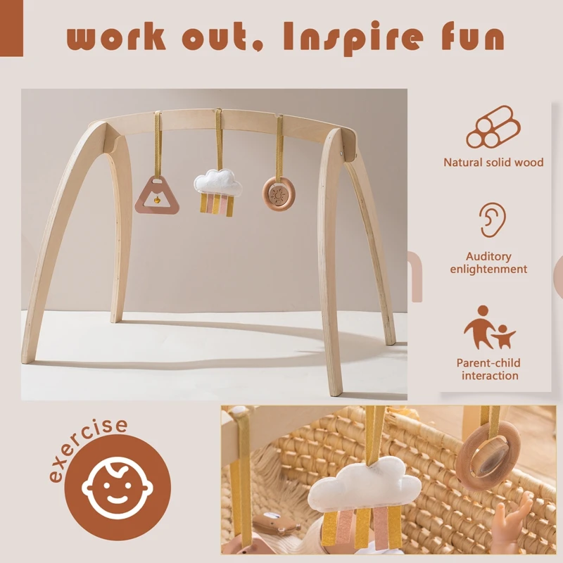 Baby Montessori Wooden Gym Frame Rattle Toys Newborn Mobile Hanging Sensory Toys Foldable Play Gym Frame Kid Holder Bracket Gift