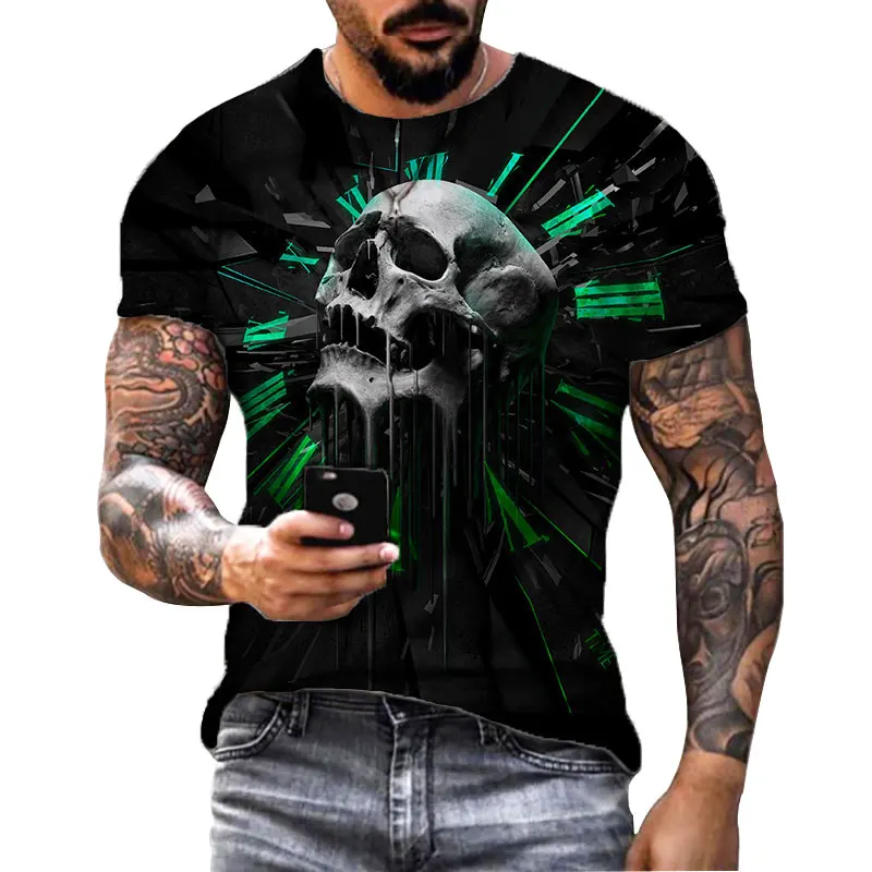 3D Print T-Shirt For Men Skull Graphic Horror Clothes Summer Tops Short Sleeve Fashion Casual Oversized Tee Shirt Street 6XL