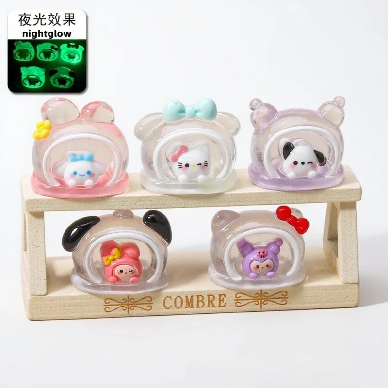 5개/세트 산리오 헬로키티 3D 작은 집 레진 인형 장식 귀여운 애니메이션 쿠로미 시나모롤 자동차 액세서리 만화 장난감 선물