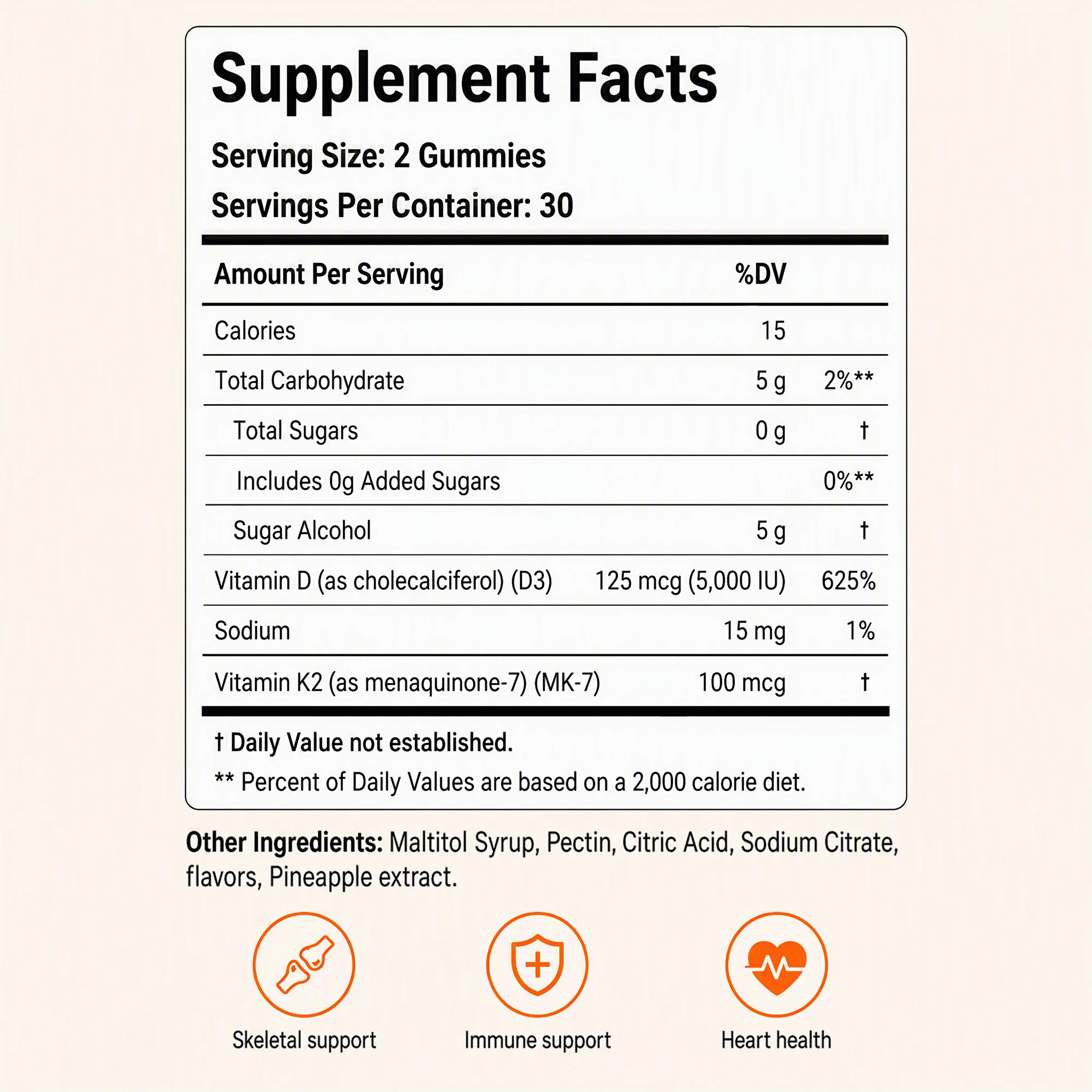 Vitamin D3 + K2 Gummies - Increase Bone Density, Promotes Heart, Dental and Cardiovascular Health, Metabolism, Enhance Immunity