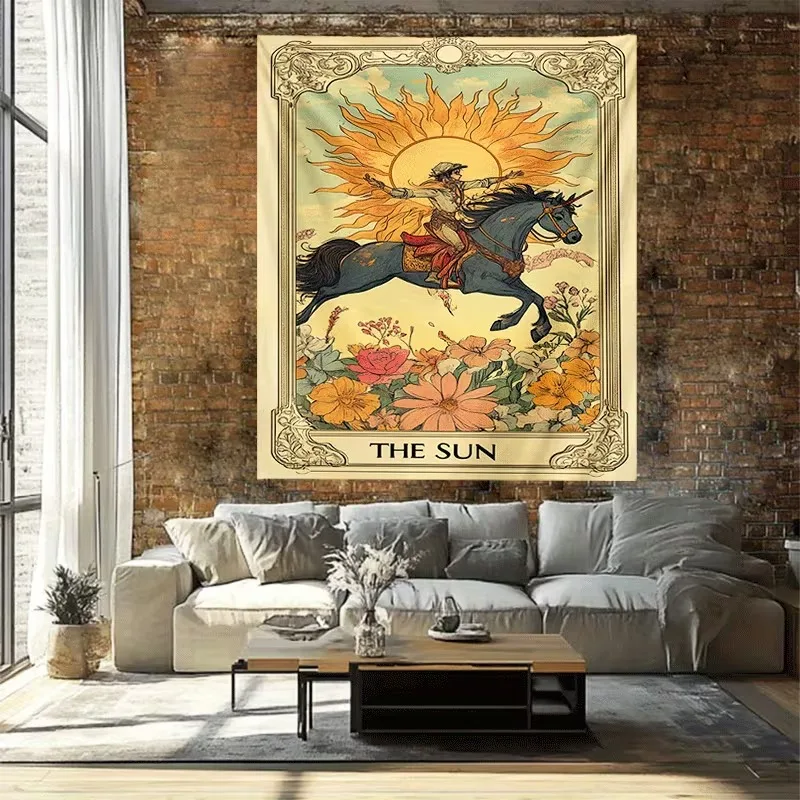 VIKAMA Vintage Tarot Card Wall Hanging - Enigmatic Sun Poster Tapestry - Home Decor for Yoga Room or Divination Room