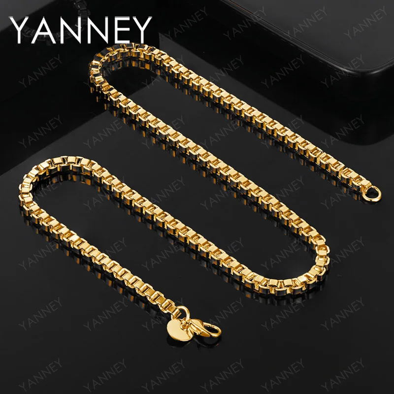 18K Gold Plated Exquisite Box Chain Necklace for Men and Women, Fashionable Wedding Gift, Party Jewelry Accessories