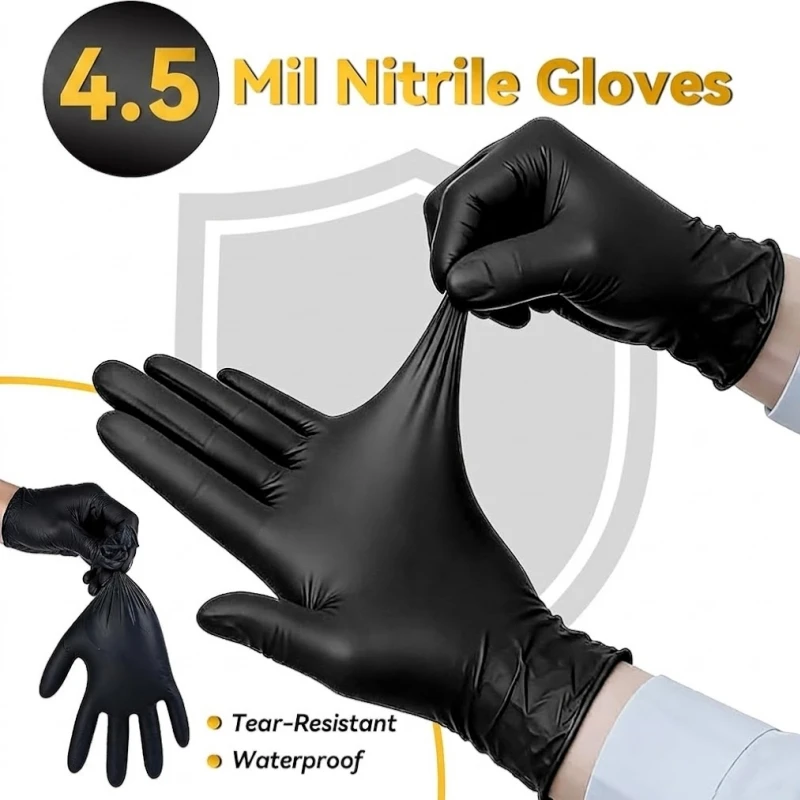 Black Nitrile Disposable Gloves 4Mil Non-Sterile Food Grade Kitchen Cleaning Gloves for Food Pre Household Gardening Esthetician