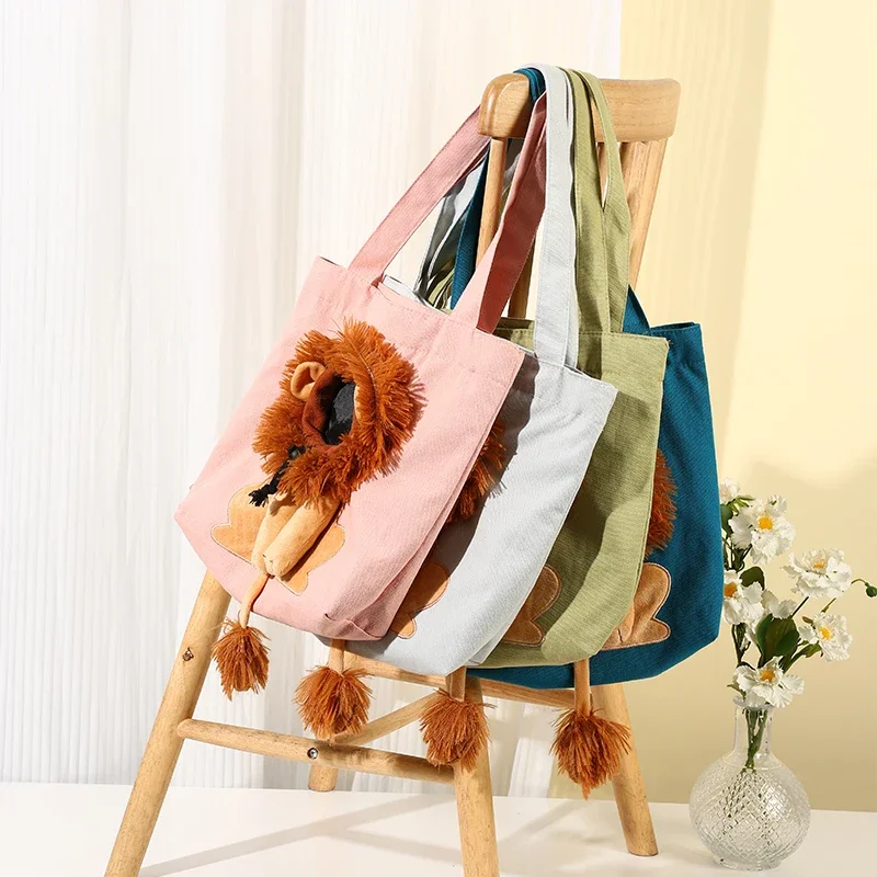 

Pet Canvas Shoulder Bag Lion Shaped Cute Cat Carrier Portable Shoulder Carrying Bag Chest Cat Bag Outdoor Cat Tote