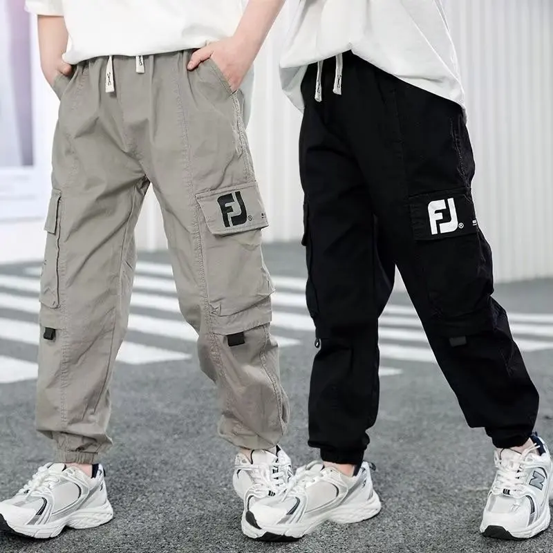 Frühling Herbst Neue Jungen Casual Cargo-Hosen mit Buchstabendruck, Lockere Sporthosen für 5 6 8 10 12 14 Jahre alte Teenager-Jungen, Baumwollhosen