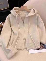 Loose Lazy Zipper Spring Autumn Anti-Aging Women's Sweater Coat 2024 Early Spring New Hat Knitted Outerwear Jacket