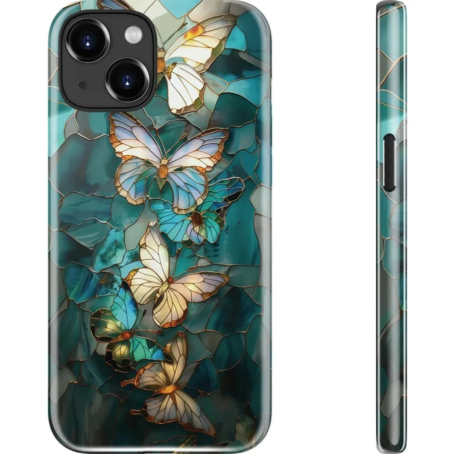 ワイヤレス充電対応 iPhone 15用保護ケース デュアルレイヤーハードシェルとシリコンカバー付き キュートなワイルドフロデザイン