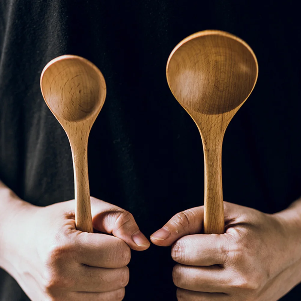 

2pcs Natural Wood Spoons Long Handle Soup Spoon Multipurpose Kitchen Supplies For Home Restaurant Eco-Friendly Biodegradable