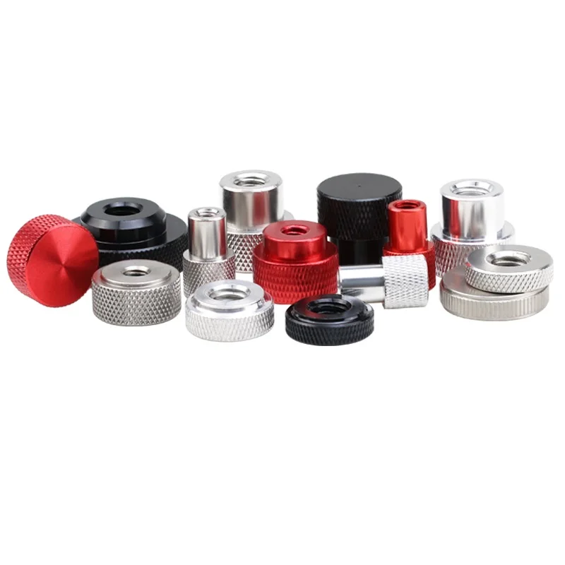 

1/4 3/8 Aluminum Alloy Knurled Thumb Nut, Through-hole Blind Hole Hand Tighten Flange Step Handle Nut for Frame Mounting