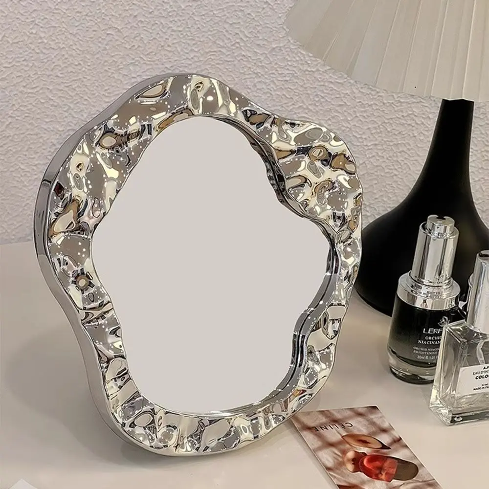 Princess Ins Makeup Mirror Irregular Wave-Pattern Vanity Mirror With Stand Cosmetic Mirror Water Ripple Mirror Student Dormitory