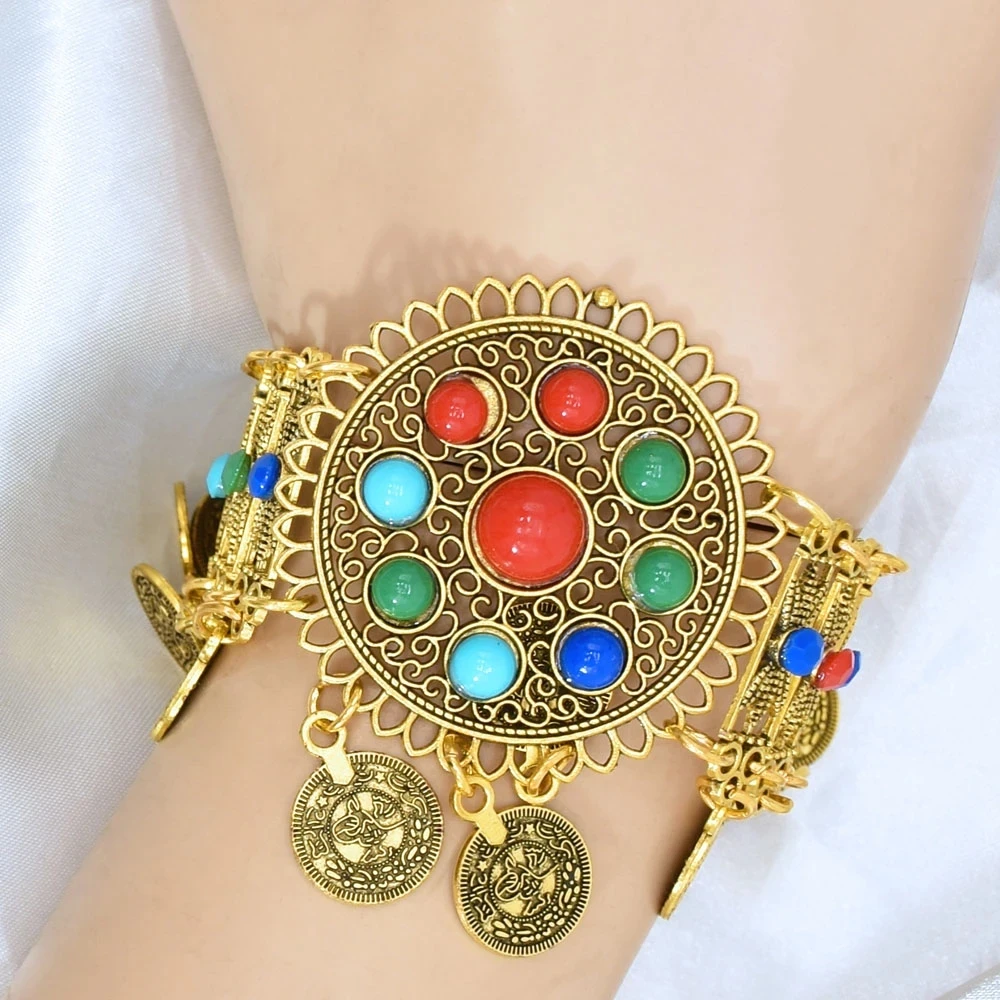 Indian Vintage Metal Coin Tassel Bracelets for Women Boho Acrylic Statement Bracelet Ethnic Party Afghan Gypsy Jewelry Gift