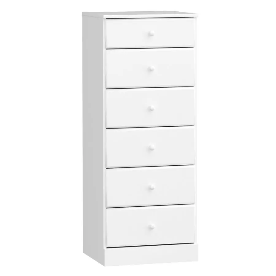 Komoda Astrid Tall White, wymiary: 16,5 cm głębokości x 19,75 cm szerokości x 50 cm wysokości, komoda z 6 szufladami do sypialni od Perfect Chest of Drawers, zapewniająca dużą ilość miejsca do przechowywania.