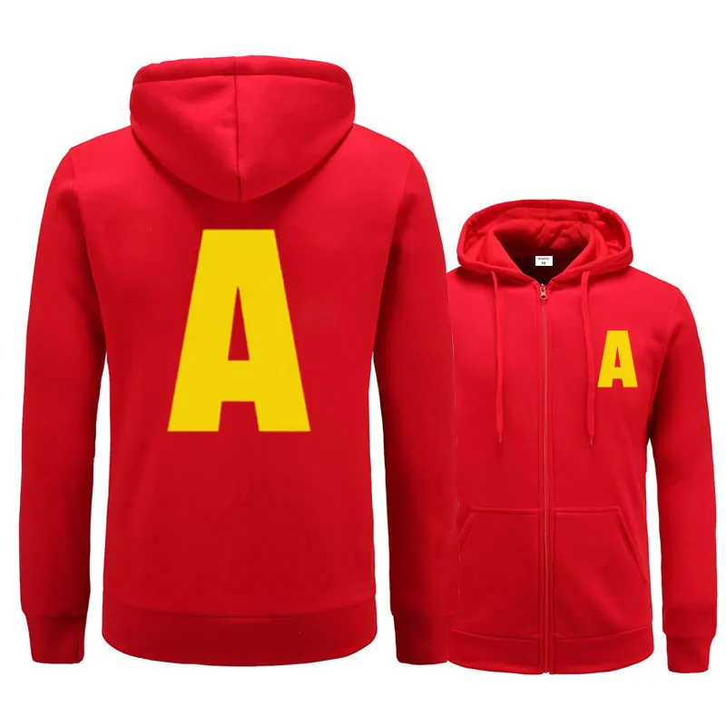 Spring and Autumn Unisex Casual zipper Sportswear, Men's Women Hoody Alvin Chipmunk Halloween Costume