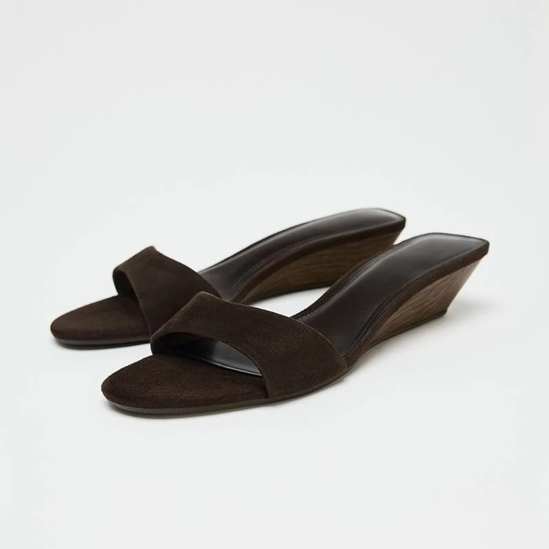 

Retro Women's Shoes Exquisite Round Head Wedge Heel Mueller Slippers for Woman Elegant Casual Shoes Designer Shoes Zapatos Mujer