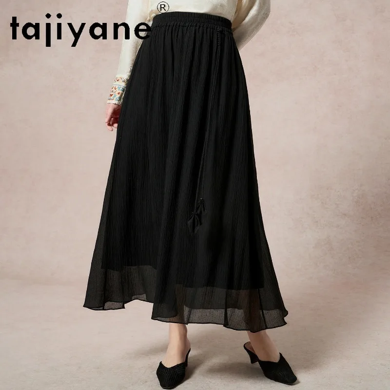TAJIYANE Spring Summer Women's Skirts Pleated Skirt Silk Linen Blend Skirts for Ladies Bottoms 2026 Woman Clothing Elegant Юбка