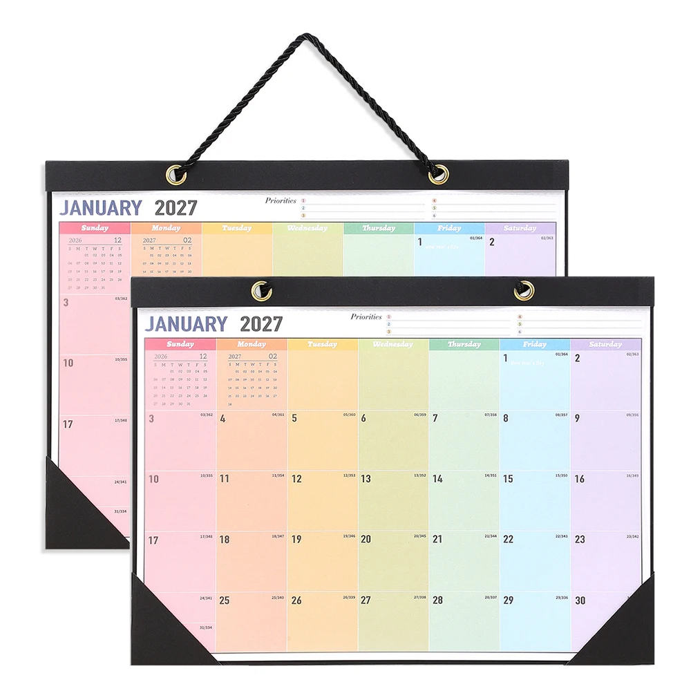 2027 Rainbow Wall Calendar Durable Clear Cover with Large Writing Space Jan-Dec Schedule Organizer for Scheduling Professionals