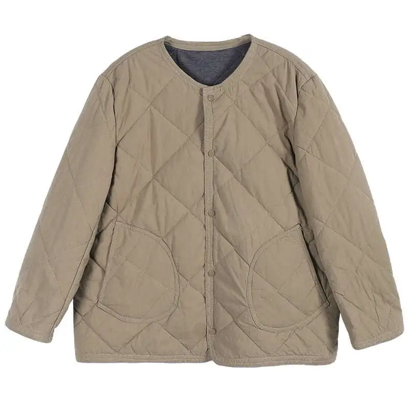 다이아몬드 패턴의 플러스 사이즈 여성용 긴 소매 스탠드 칼라 따뜻한 코트 탑, 티엔드 가을 겨울 코튼 재킷