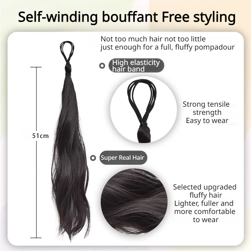 Fashion Wig Ponytail Self-twisting Hair Bundles Pill Head Medium-length Simulation Hair Tie Type for Woman Daily Party Use