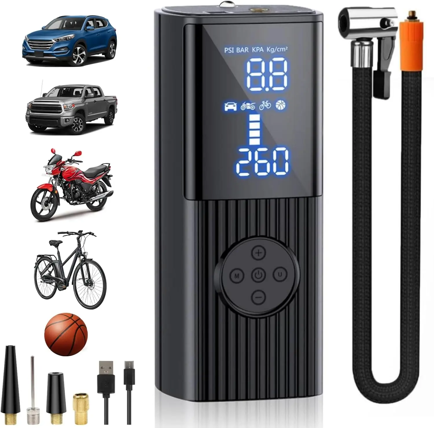 

Portable Tire Inflator 20000mAh 160PSI Air Compressor with LCD Screen LED Light, 20in Tube for Car Bike Motorcycle Ball