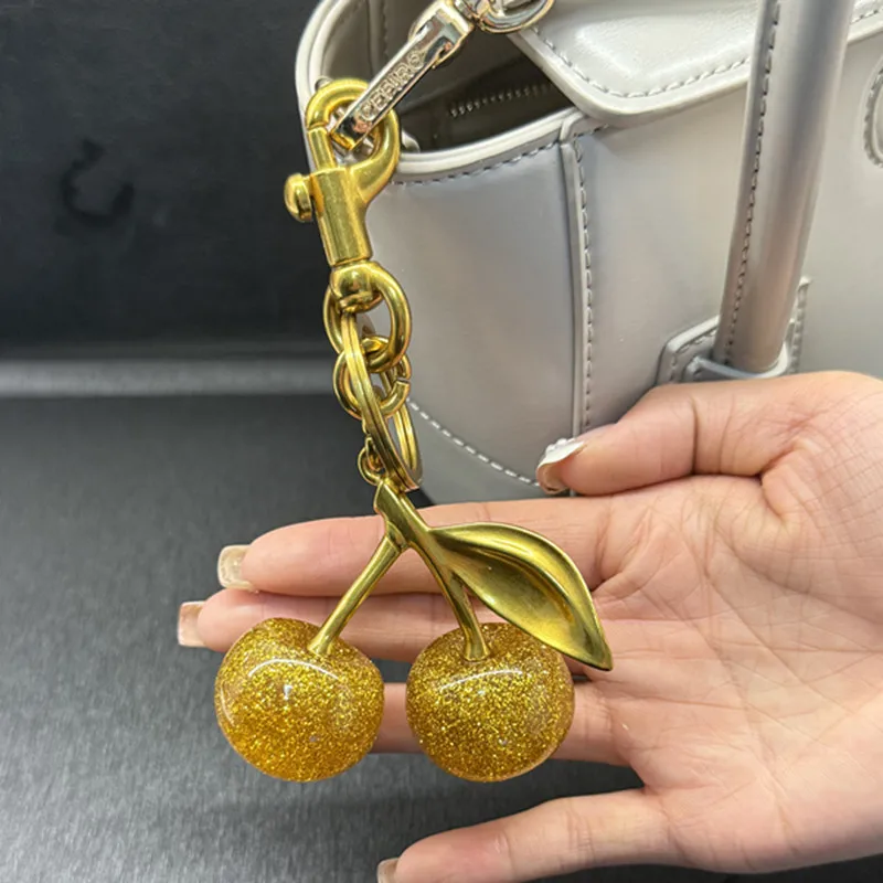

Bag Charm For Coach Handbag Shoulder Bags Sparkling Gold Cherry Pendant Women's Purse Keychain Charm Accessory
