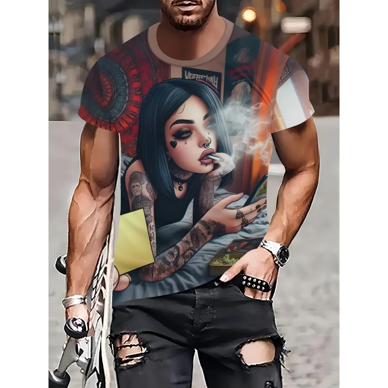 Fashionable Girl Pattern T-Shirt For Men Colorful 3D Printed Tees Casual Unisex Short Sleeve Round Neck Tops Street T Shirts