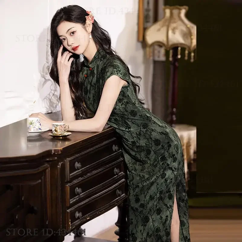 

Сексуальное тонкое женское платье Ципао, новое длинное платье Cheongsam, винтажное классическое традиционное китайское платье, восточный костюм, платья с цветочным принтом