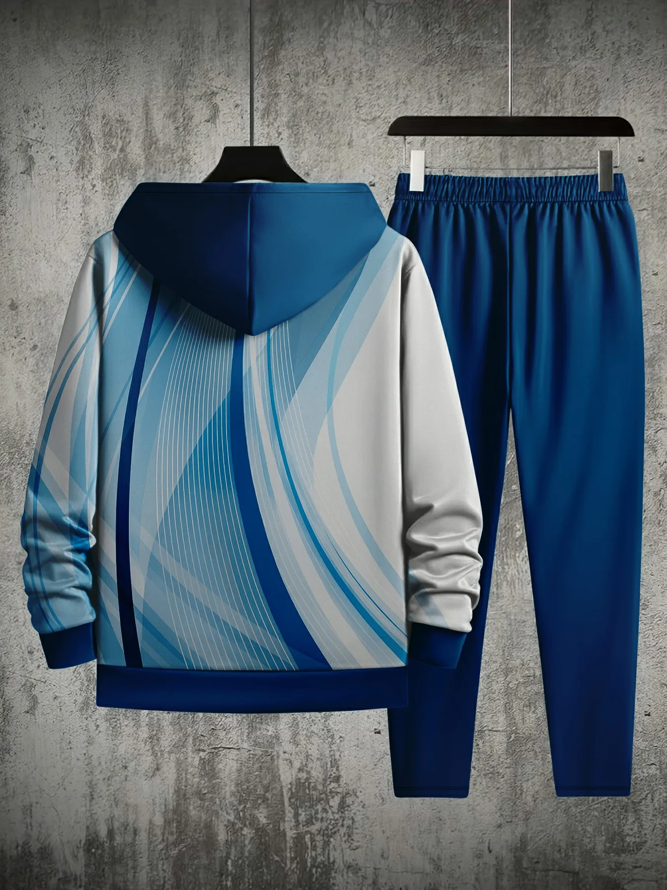 طقم بدلة رياضية بغطاء للرأس للرجال بطباعة ثلاثية الأبعاد، سويت شيرت كاجوال فضفاض من الصوف الدافئ #2