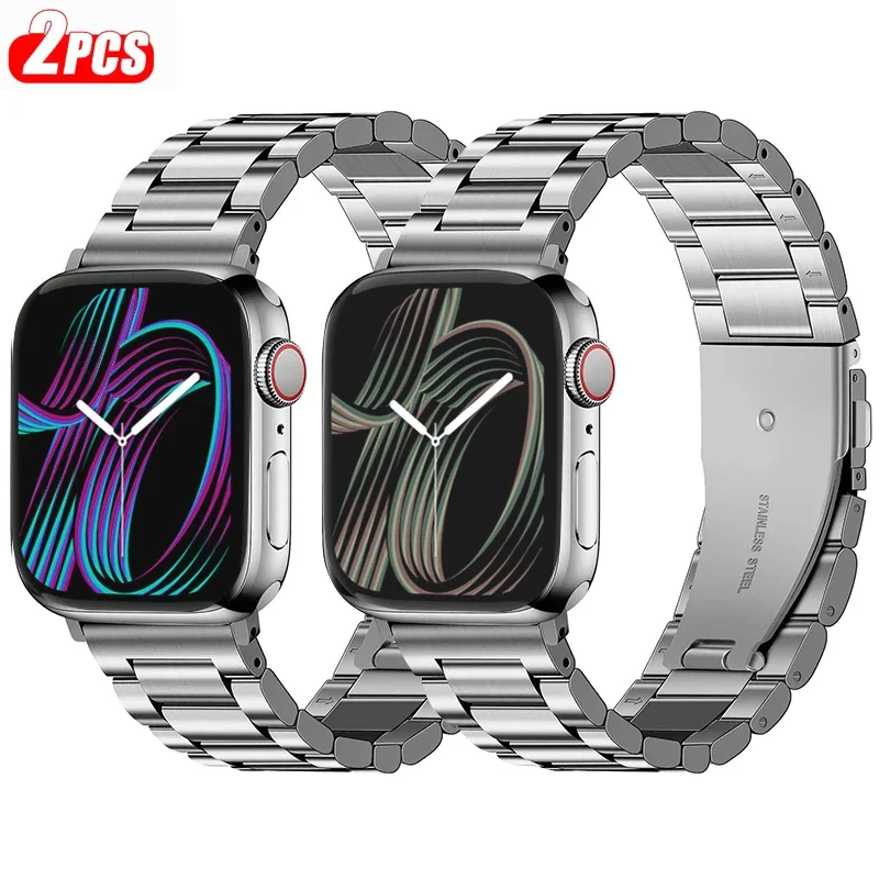 2pcs Stainless Steel Band For Apple Watch Ultra 2 49mm 45-41-40-44mm Metal Milanese Strap iWatch series 10 46-42mm 9 8 7 6 5 SE