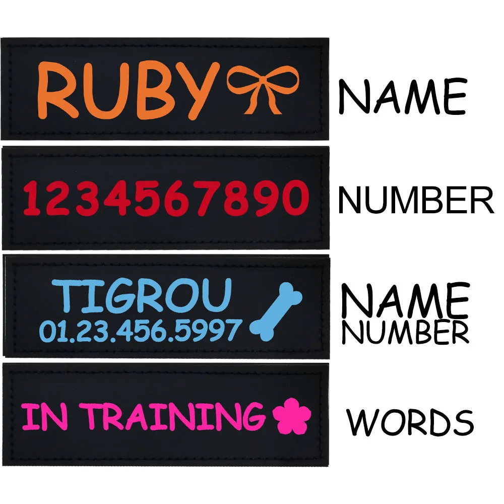 2 PCS Personalized Dog Name Labels Colorful Pattern Pet Harness Custom Tag Removed Stickers ID Dog Chest Strap Vest Collar Tag