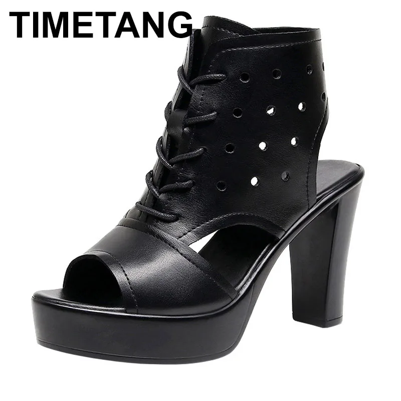 

8cm 10cm Small Size 32-43 Fashion Block High Heels Gladiator Summer cool boots Women's Platform Shoes for Office Model Mom